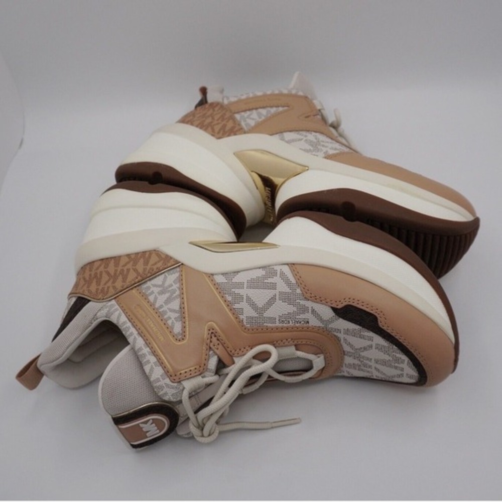 Michael Kors Olympia Trainer Sneakers Vanilla‎ Tan MK Logo 11M Retro Chic 37-01 - Picture 2 of 15